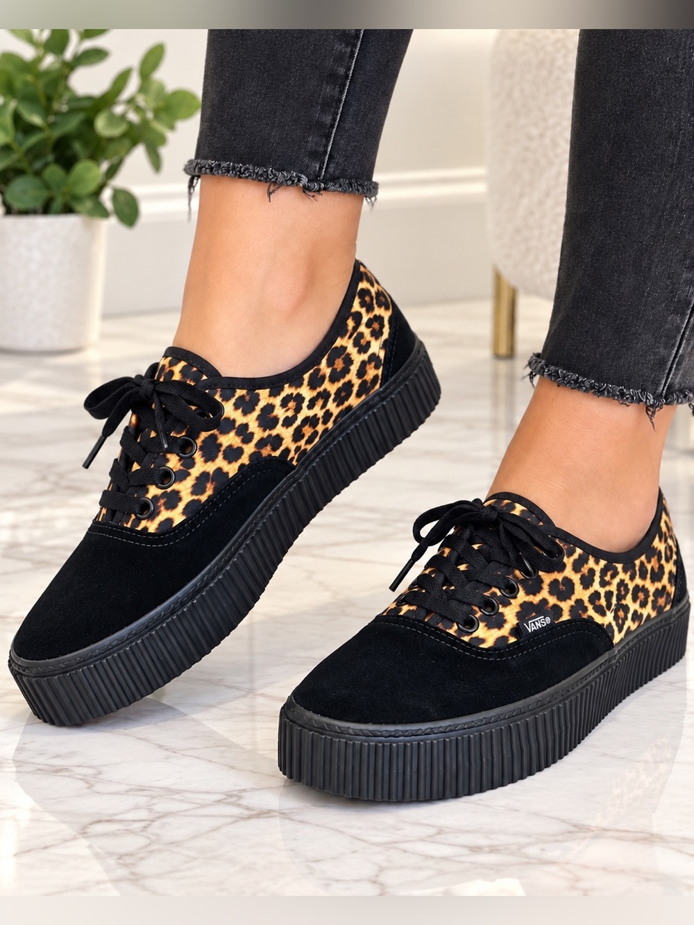 UNISEX VANS LEOPARD PRINT BLACK SUEDE LOW TOP Men Women Sneakers